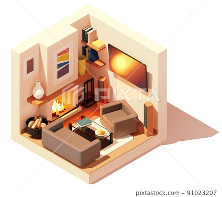 Vector isometric modern living room interior illustration 91023207