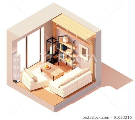 Vector isometric modern living room interior illustration 91023210