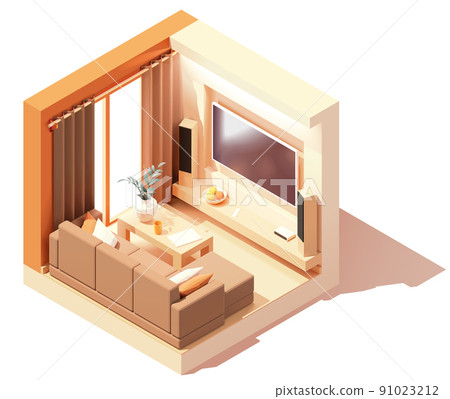 Vector isometric modern living room interior illustration 91023212
