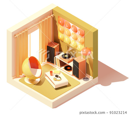 Vector isometric vintage living room interior illustration 91023214