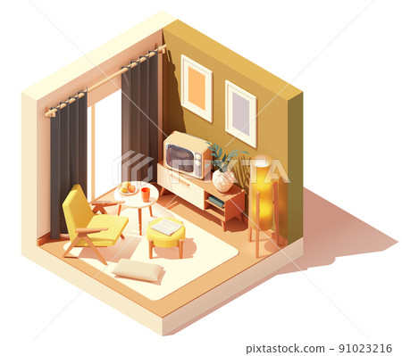 Vector isometric vintage living room interior illustration 91023216