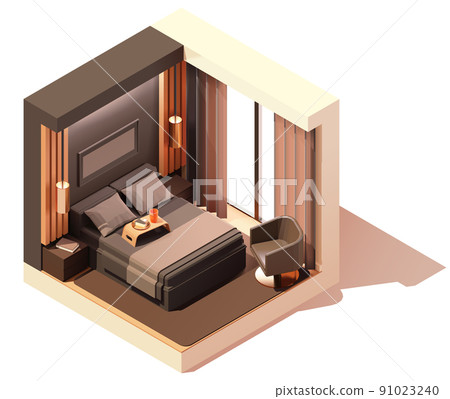 Vector isometric modern bedroom interior cutaway illustration 91023240
