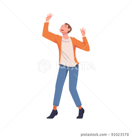 Man Character Screaming Feeling Joy and Excitement Celebrating Something Vector Illustration 91023578