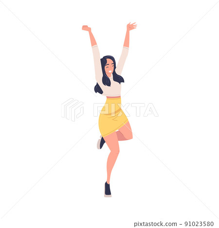 Woman Character Screaming Feeling Joy and Excitement Celebrating Something Vector Illustration 91023580