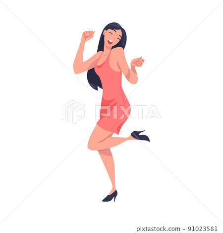 Woman Character Screaming Feeling Joy and Excitement Celebrating Something Moving with Dancing Motion Vector Illustration 91023581