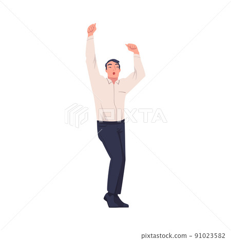 Man Character Screaming Feeling Joy and Excitement Celebrating Something Vector Illustration 91023582