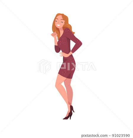 Woman Character Screaming Feeling Joy and Excitement Celebrating Something Moving with Dancing Motion Vector Illustration 91023590