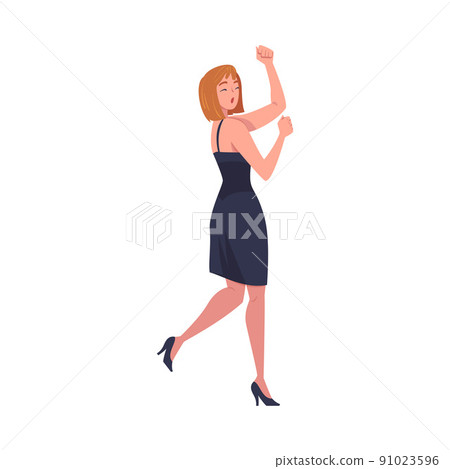 Woman Character Screaming Feeling Joy and Excitement Celebrating Something Moving with Dancing Motion Vector Illustration 91023596
