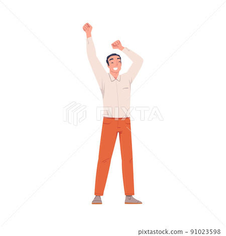 Man Character Screaming Feeling Joy and Excitement Celebrating Something Vector Illustration 91023598