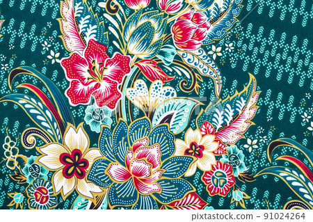 Batik sarong pattern background in Thailand, traditional batik sarong in Asian. 91024264