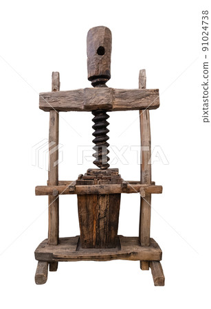 antique wooden wine press cutout on white 91024738