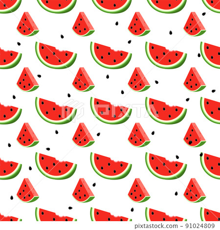 Bright seamless pattern with red watermelon and slice. 91024809