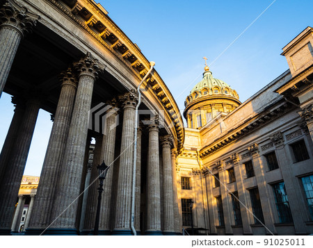 Kazan Cathedral lit by sun in St Petersburg 91025011
