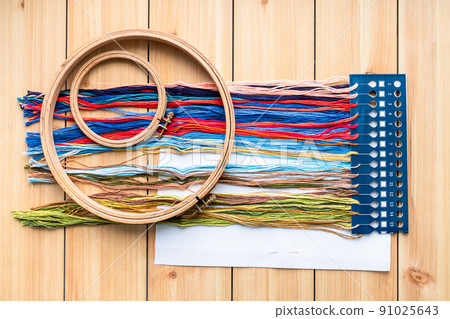 above view of embroidery kit with mouline and hoop above view of embroidery kit with mouline and hoop 91025643
