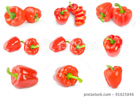 Collection of red sweet peppers isolated on a white background cutout 91025848
