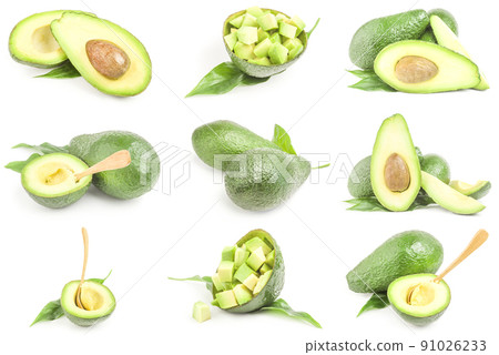 Collection of fresh avocados isolated on a white background cutout 91026233