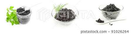 Collection of black caviar close-up isolated on white background Collection of black caviar close-up isolated on white background 91026264