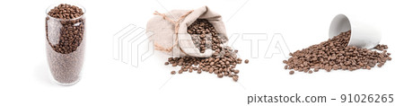 Set of coffee grains isolated on a white background with clipping path Set of coffee grains isolated on a white background with clipping path 91026265