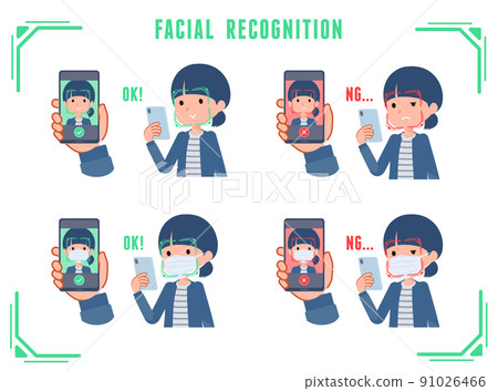 A set of natural style women who have face recognition on their smartphones 91026466