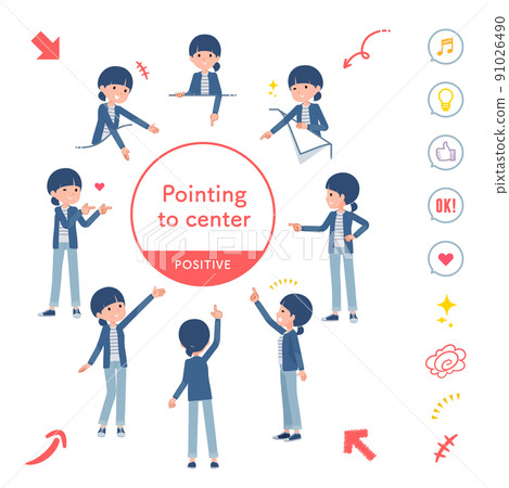 一組指向各個方向的自然風格女性 一組指向各個方向的自然風格女性 91026490