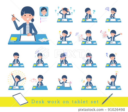 A set of natural style women learning on a tablet device 91026498