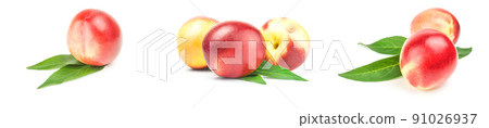 Set of juicy ripe peaches on a background Set of juicy ripe peaches on a background 91026937