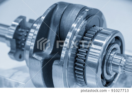 Close-up scene the motorcycle crank shaft parts . Close-up scene the motorcycle crank shaft parts . 91027713
