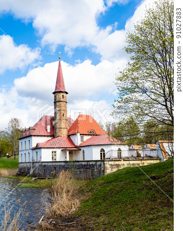 buildings of Priory Palace in Gatchina in spring 91027883