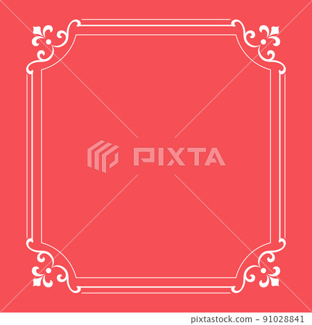 Decorative frame Elegant vector element for design in Eastern style, place for text. Floral pink and white border. Lace illustration for invitations and greeting cards 91028841