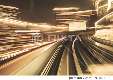Motion blurred of train moving inside tunnel with 91029202