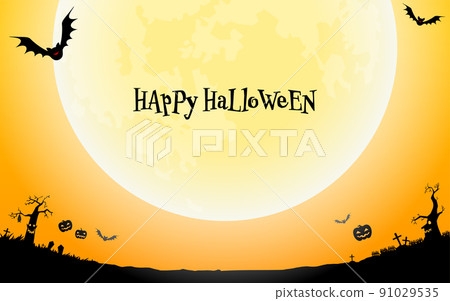 萬聖節海報、滿月、蝙蝠和南瓜燈 91029535