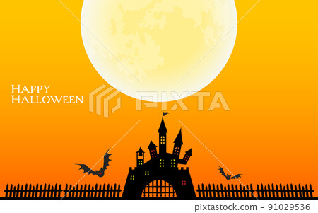 萬聖夜海報、滿月、棒和老城堡 91029536
