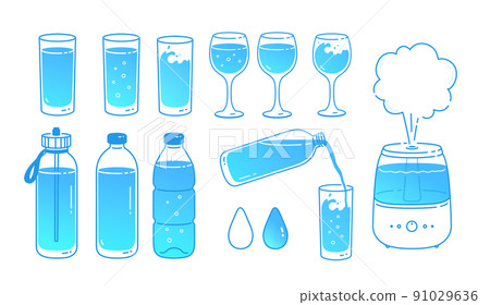 Illustration set of water bottles and glasses 91029636
