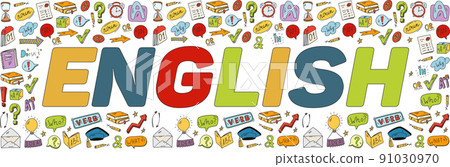 English language learning concept vector illustration. Doodle of foreign language education course for home online training study. 91030970
