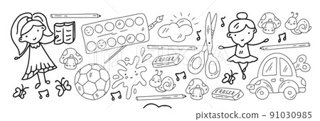 Creativity and imagination. Vector icons with school items. 91030985
