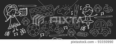 Creativity and imagination. Vector icons with school items. 91030990