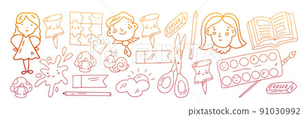 Creativity and imagination. Vector icons with school items. 91030992