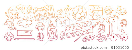 Creativity and imagination. Vector icons with school items. 91031000