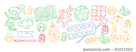 Creativity and imagination. Vector icons with school items. 91031002