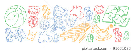 Creativity and imagination. Vector icons with school items. Creativity and imagination. Vector icons with school items. 91031083