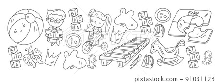 Creativity and imagination. Vector icons with school items. Creativity and imagination. Vector icons with school items. 91031123