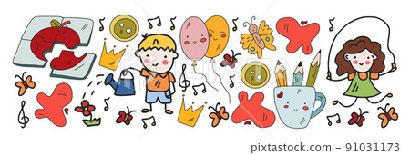 Creativity and imagination. Vector icons with school items. Creativity and imagination. Vector icons with school items. 91031173