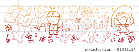 Creativity and imagination. Vector icons with school items. Creativity and imagination. Vector icons with school items. 91031184