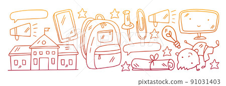 Creativity and imagination. Vector icons with school items. Creativity and imagination. Vector icons with school items. 91031403