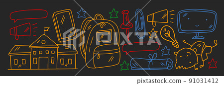 Creativity and imagination. Vector icons with school items. Creativity and imagination. Vector icons with school items. 91031412