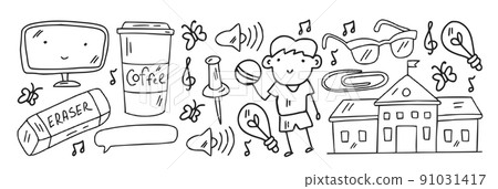 Creativity and imagination. Vector icons with school items. Creativity and imagination. Vector icons with school items. 91031417