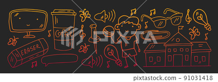 Creativity and imagination. Vector icons with school items. 91031418
