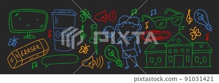 Creativity and imagination. Vector icons with school items. 91031421