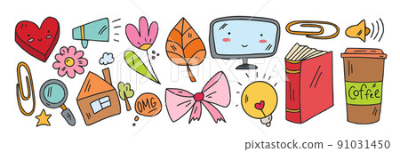 Creativity and imagination. Vector icons with school items. 91031450