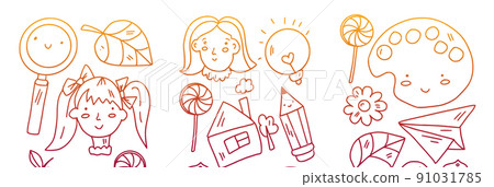 Creativity and imagination. Vector icons with school items. Creativity and imagination. Vector icons with school items. 91031785